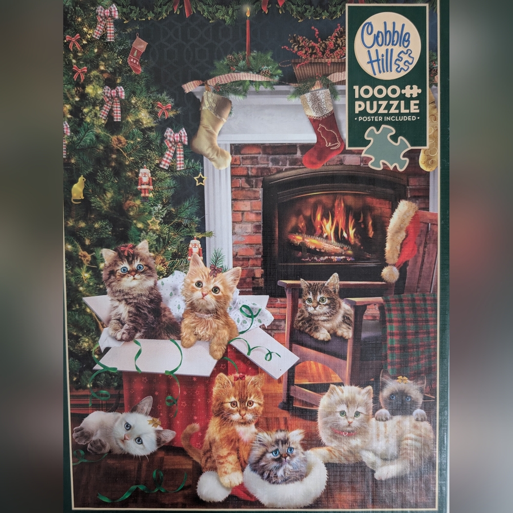 BUNDLE 3 Christmas Holiday Jigsaw Puzzle 1000 PC Fireside Dog Cat London Streets - Picture 8 of 15